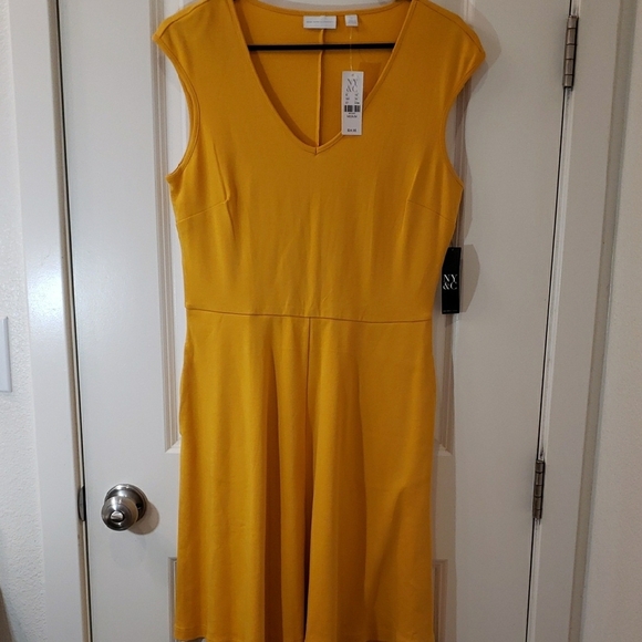 Yellow V-Neck Women's Dress - Picture 3 of 5